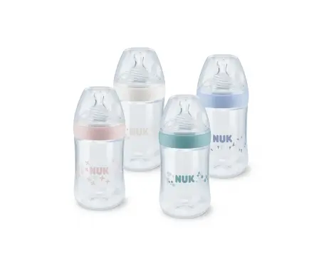 NUK First Choice+ Biberón de Cristal, Control de Temperatura, Tetina de  Silicona, Válvula Anticólicos, sin BPA, Elefantes, 0-6 meses, 240 ml :  : Bebé