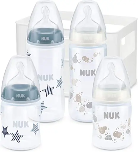 NUK First Choice+ Biberón de Cristal, Control de Temperatura, Tetina de  Silicona, Válvula Anticólicos, sin BPA, Elefantes, 0-6 meses, 240 ml :  : Bebé